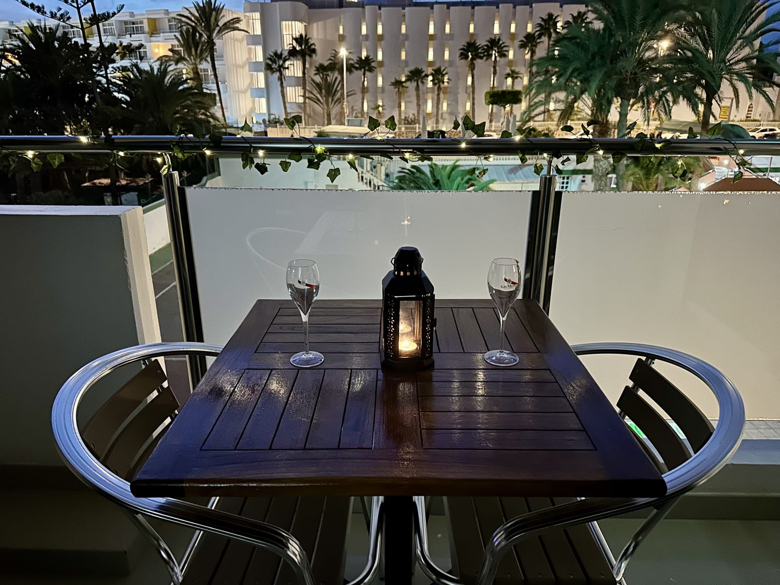 Apartment One's private terrace at dusk